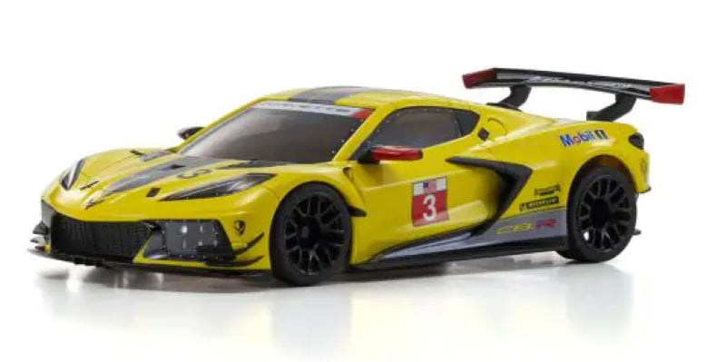 Yellow Corvette C8.R body shell for MR-03-MM chassis, enhancing RC car aesthetics and performance.