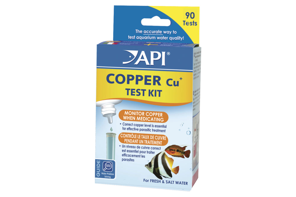 Copper Test - Fresh/Salt API kit for accurate copper monitoring in freshwater and saltwater aquariums, 90 tests per bottle.