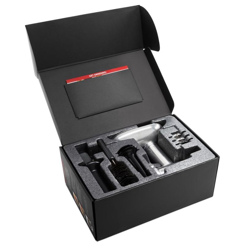 KitchenAid Metal Food Grinder Attachment, durable die-cast metal, ideal for grinding meat, cheeses, and homemade bread crumbs.