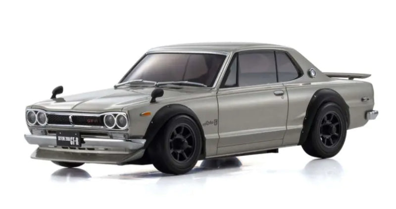 A sleek silver MA-020 GT-R (KPGC10) miniature RC car with AWD, drift tires, and advanced VCS for thrilling racing action.