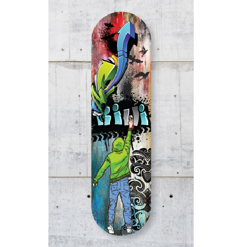 Vibrant graffiti kiwi wall art on thick ACM, ready to hang indoors or outdoors, ideal as a gift.