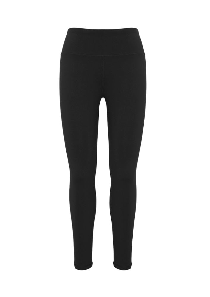Black Ladies Flex Full Leggings in XXS featuring 4-way stretch, wide waistband, reflective tape, and key fob pocket for active comfort.