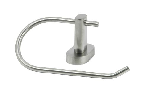 Brushed stainless steel toilet roll holder with sleek design, combining durability and style for any bathroom decor.