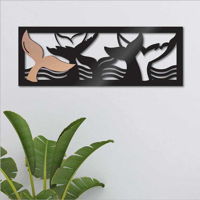 Large Kiwiana wall art in black and brushed copper, featuring a Tohora design, perfect for indoor and outdoor decor.