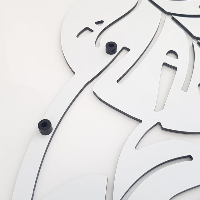 Large white ACM wall art featuring a Monstera leaf, perfect for modern and tropical decor, suitable for indoor and outdoor use.