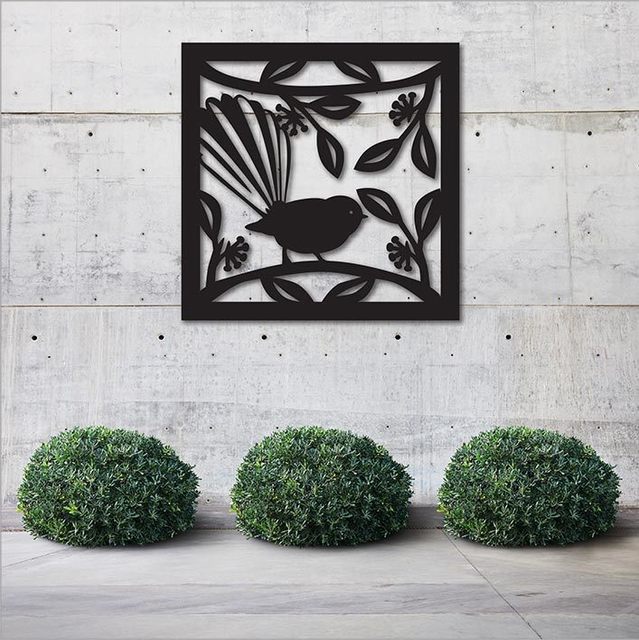 Large square wall art featuring a vibrant Fantail design on black ACM, ideal for indoor and outdoor spaces.