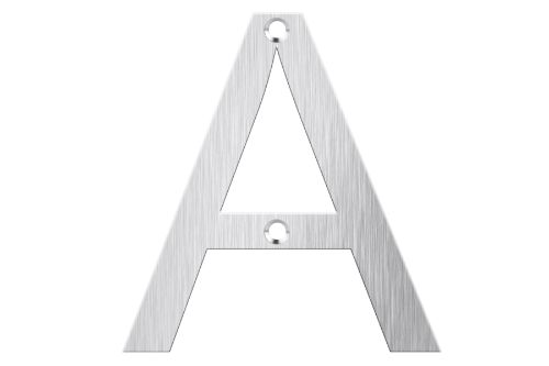 Brushed stainless steel letter "A" for letterboxes, measuring 80mm high, durable and stylish for exterior use.