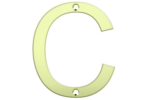 Polished brass letter box number 'C', 80mm high, stylish and durable for enhancing home address visibility.