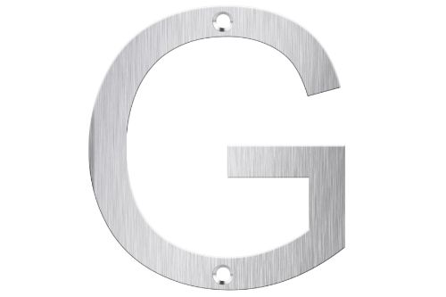 Brushed stainless steel letterbox number 'G', 80mm tall, stylish, durable, and easy to install for enhanced curb appeal.