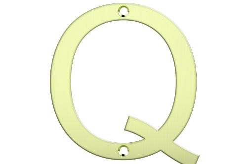 Polished brass letter box number "Q," measuring 80mm tall, adds elegance and durability to any property entrance.