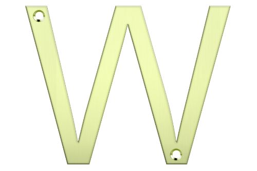 Polished brass letter box number 'W', 80mm tall, durable and elegant for enhancing your home's entrance decor.
