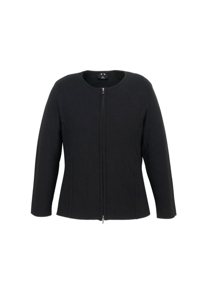 Ladies 2-way zip cardigan in black, size XL, featuring a stylish design and full zipper for versatile layering.