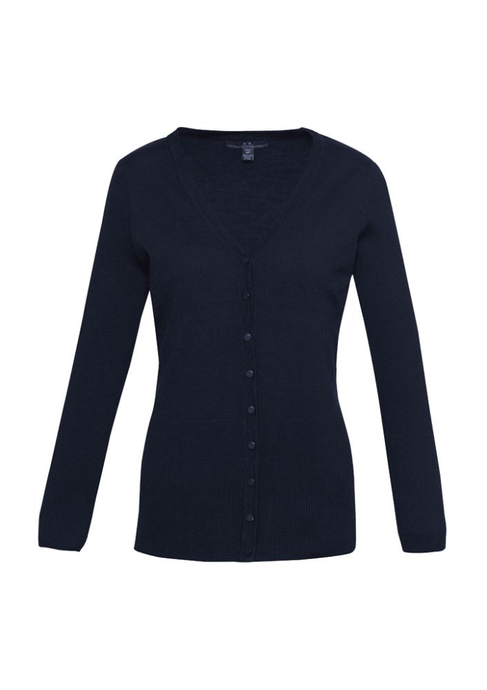 Navy Ladies Milano Cardigan in size L, featuring chic ribbed details and a comfortable fit for versatile styling.