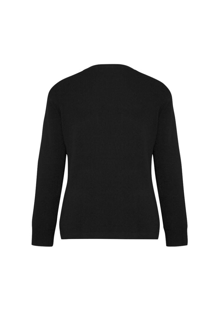 Ladies black woolmix cardigan in 2XL by Biz Collection, featuring a button front and two pockets for versatile wear.