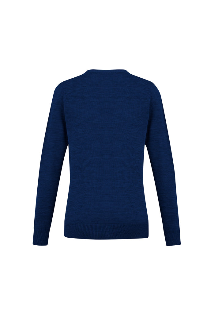 Ladies Roma Cardigan in French Blue, Size M, featuring button-through design and ribbed cuffs, perfect for versatile layering.
