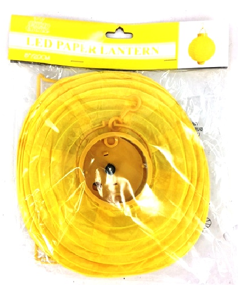 Yellow 20cm LED paper lantern, made of high-quality tissue paper, perfect for parties and events with a warm glow.