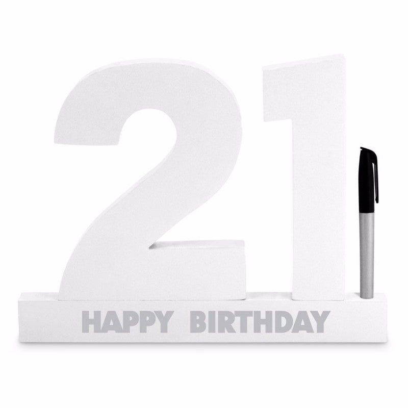 Landmark 21st Birthday Signature Block in white, inviting guests to write heartfelt messages for the birthday celebration.