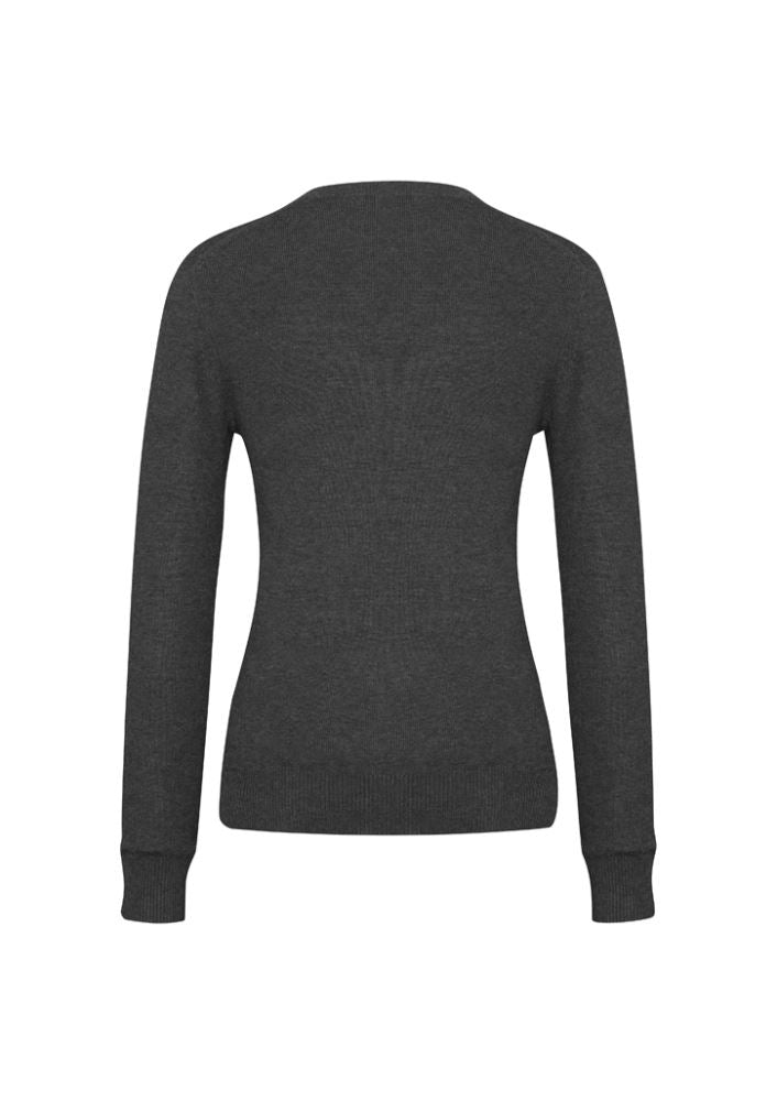 Charcoal Ladies V-Neck Pullover from Biz Collection in size XL, featuring a soft knit and flattering ribbed neckline.