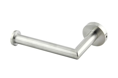 Brushed stainless steel toilet roll holder, stylish and modern, enhances bathroom decor while offering durability and convenience.