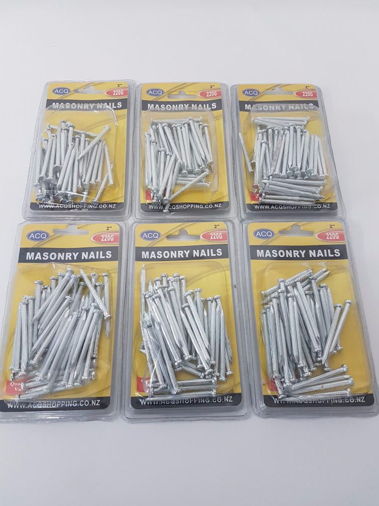 Masonry nails in 5cm length, 220g per pack, sold in a bulk of 6 for strong support in construction and DIY projects.
