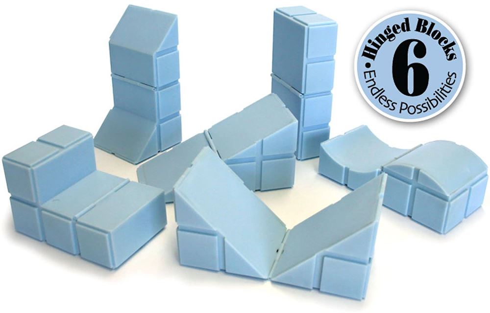 Colorful set of 6 innovative hinged building blocks for kids, encouraging creative problem-solving and architectural exploration.