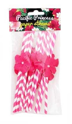 24 vibrant pink flower and striped paper straws, eco-friendly and perfect for parties, adding color to drinks.