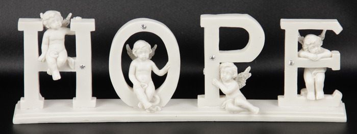 Elegantly crafted HOPE sign featuring cherubs and crystals, perfect for uplifting home decor and as a thoughtful gift.