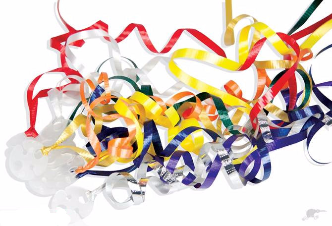 Vibrant yellow balloon ribbon and seal set, featuring 50 pre-cut seals for easy and efficient balloon decoration.