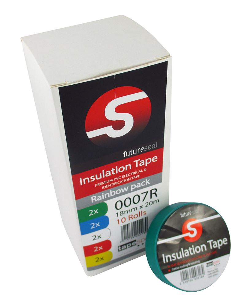 Colorful PVC electric insulation tape rolls in a 10-pack, ideal for wire insulation and DIY projects, 18mm x 20m each.