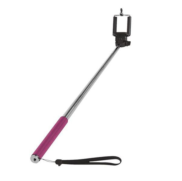 Extendable selfie stick with pink foam handle, adjustable from 40cm to 105cm, perfect for capturing photos.