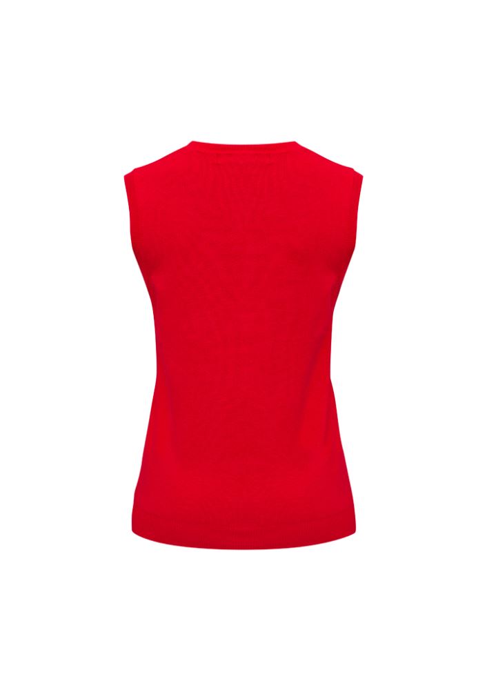 Ladies V-Neck Vest in bold red, size 3XL, featuring a ribbed neckline and armholes for stylish, comfortable layering.