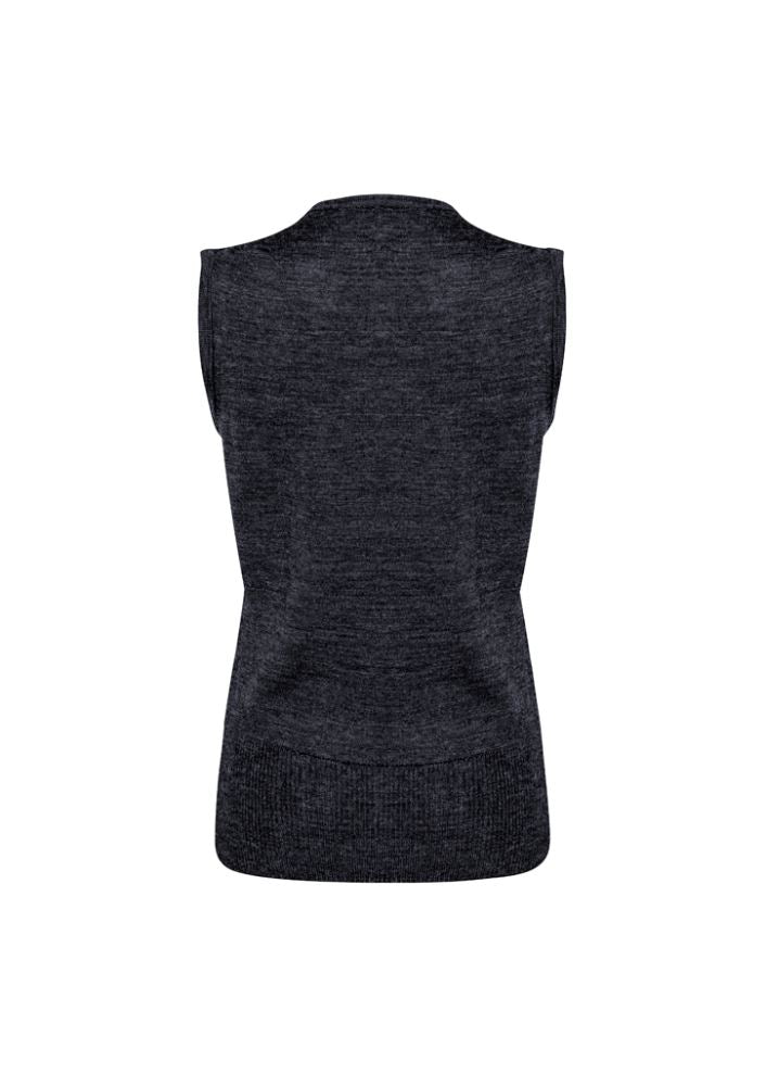 Ladies Milano Vest in Charcoal, size M, featuring a V-neck design, made from wool-acrylic blend, ideal for stylish layering.