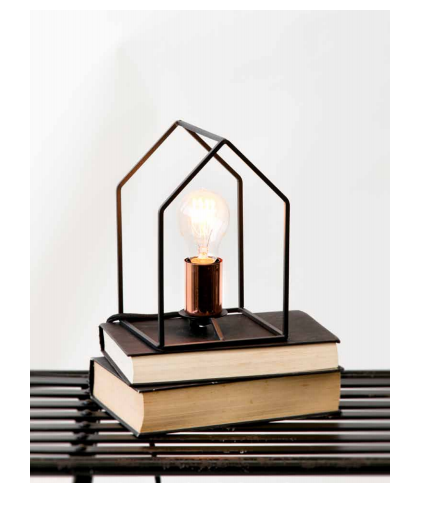 Stylish black metal desk lamp with unique design, perfect for adding character to any space.