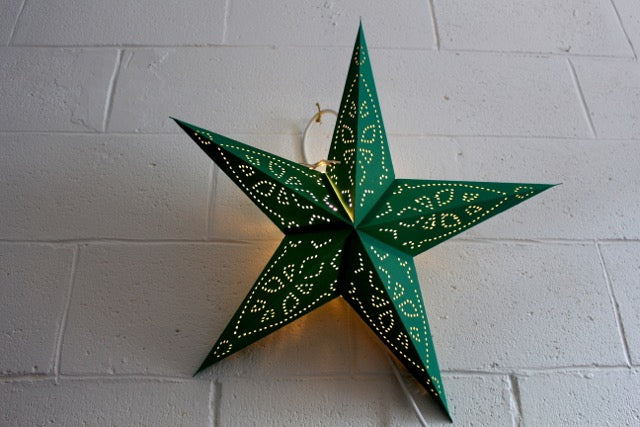 Handmade green star lantern lamp shade, 55 cm diameter, adds elegance and charm to any room or party decor.