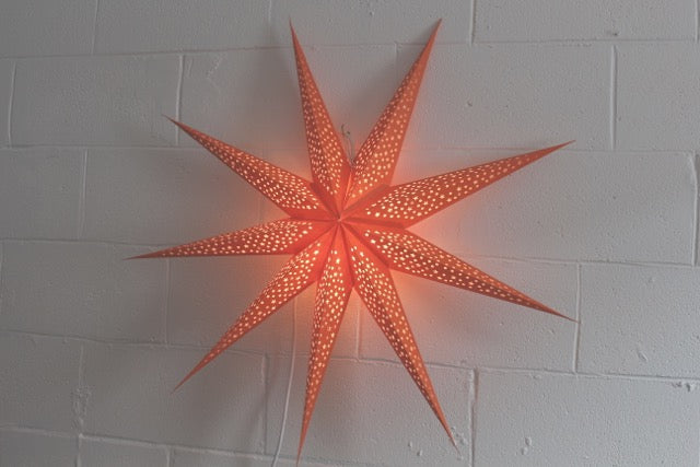Handmade orange star lantern lamp shade, 90cm, adds warmth and style, perfect for decor or themed parties.
