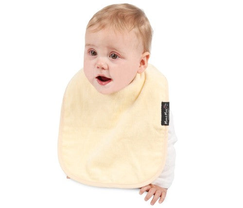 Bright lemon-patterned baby bib with super-absorbent cotton and water-resistant backing, ideal for mealtime messes.