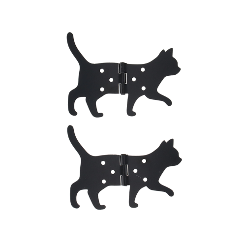 Cat-shaped iron hinges, 12x10cm, set of 2 assorted designs for whimsical home decor and functional door connection.