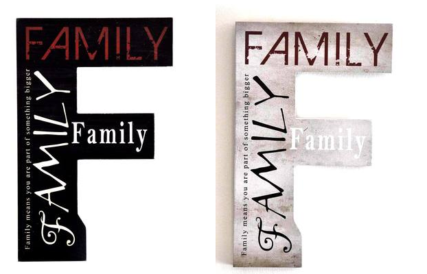 Set of 2 Family wall art hangings featuring 'F' and a heartfelt family quote, perfect for enhancing home decor.