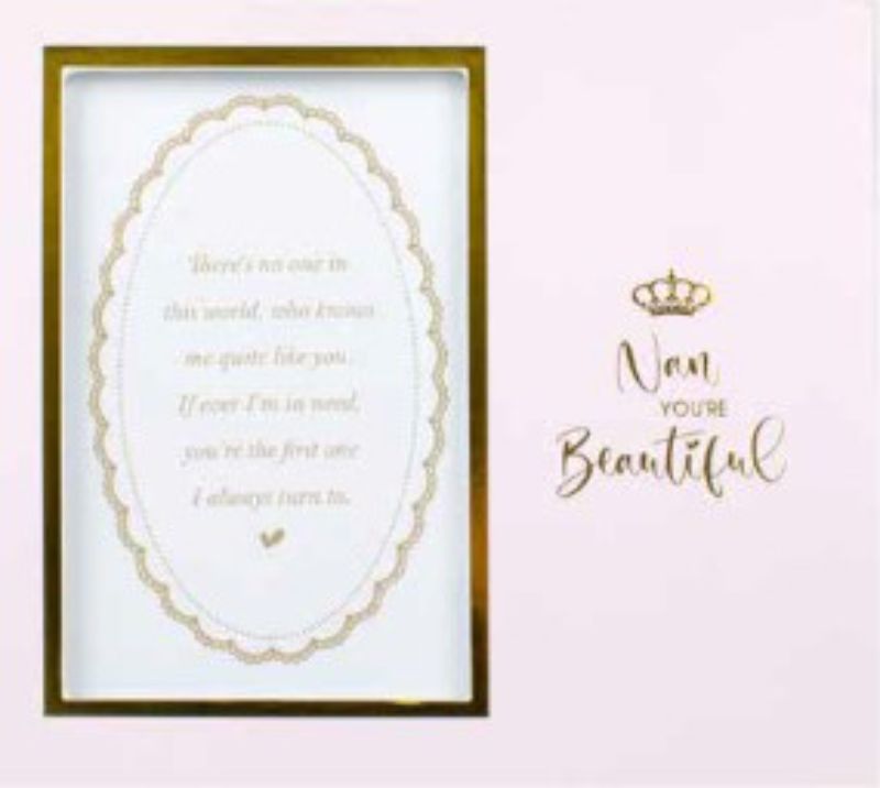 Elegant 'Nan You're Beautiful' 6x4 photo frame, crafted from durable MDF, perfect for showcasing cherished memories.