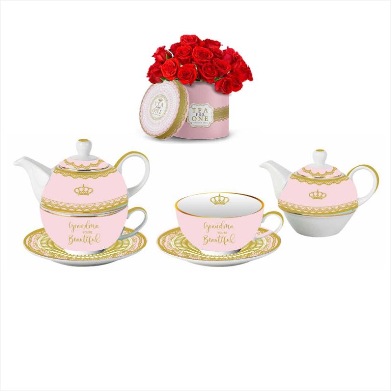 Elegant tea set for one, featuring a charming teapot and teacup, celebrating the special bond between grandmothers and grandchildren.