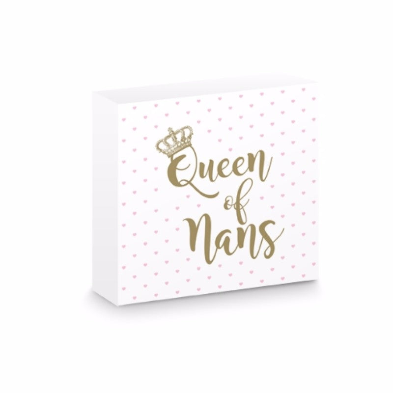 Queen Of Nans Wooden Block, a stylish 15x15x3 cm decor piece, perfect for gifts or personal spaces, freestanding or wall-mounted.
