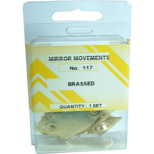 Adjustable brass-plated mirror mounting system for versatile placement and effortless tilting between vertical posts.