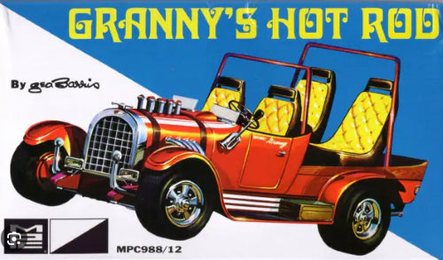 1/25 scale model kit of Granny's Hot Rod by George Barris, featuring V-8 engine, chrome parts, and customizable options.