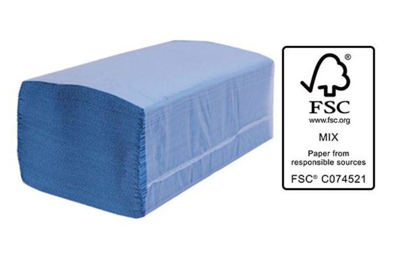 Quilted blue slimfold paper towels, 230mm x 230mm, 2-ply, highly absorbent, eco-friendly, perfect for home and commercial use.