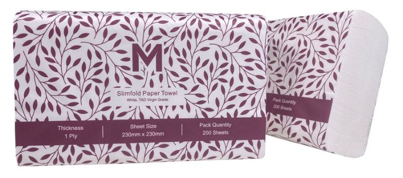 Luxury TAD Slimfold Paper Towels, 230mm, 1 Ply, 4000 pack, ideal for efficient cleaning and sustainable use.