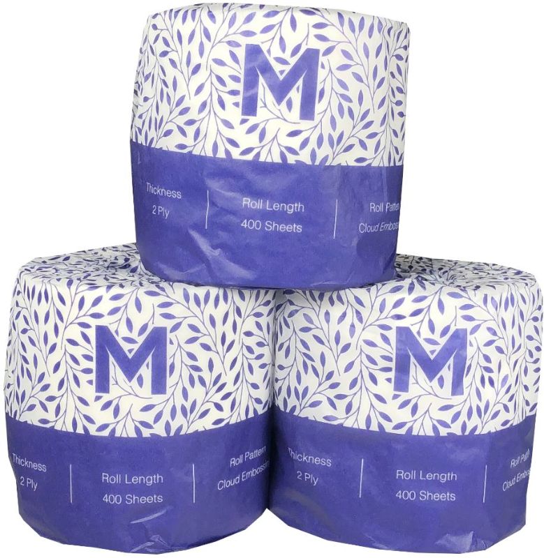Luxurious white wrapped toilet tissue, 2 ply, 700 sheets, FSC certified, embossed for elegance, ideal for hotels and offices.