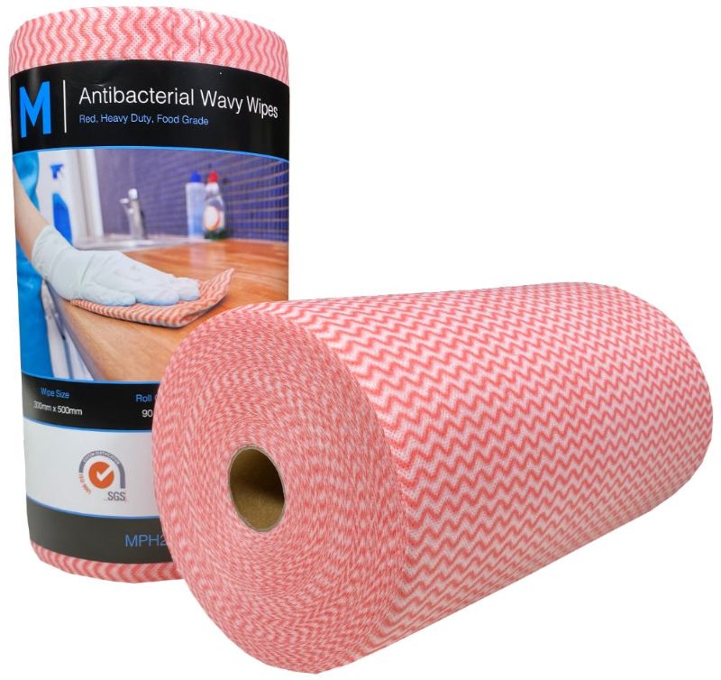 Antibacterial wavy wipes in red, durable and absorbent, 300mm x 500mm, reusable, eco-friendly, perfect for all cleaning tasks.