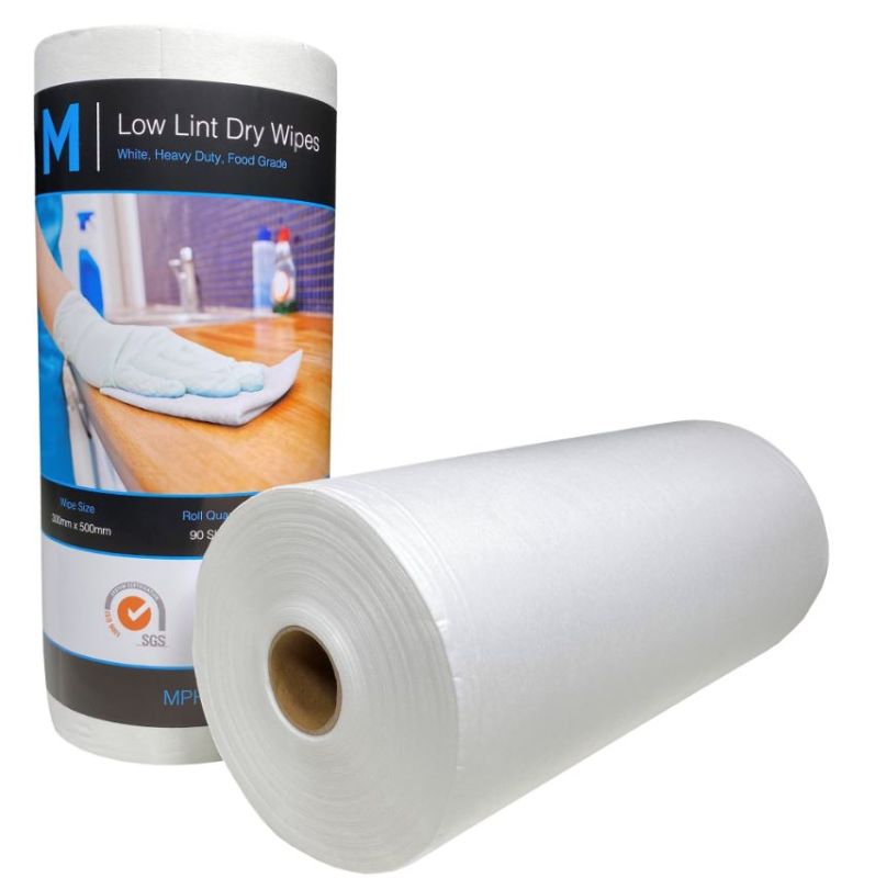 POR Low Lint Dry Wipes in white, 300mm x 500mm, 90 sheets, designed for sensitive cleaning without leaving lint or residue.
