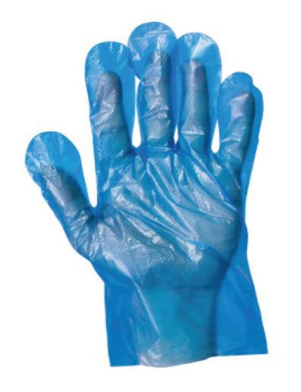 Blue polyethylene gloves, medium size, pack of 5000, non-sterile, perfect for food service and light handling tasks.