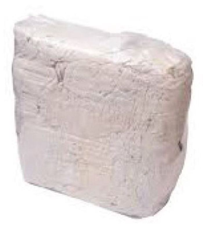 White t-shirt rags in a 10.0kg bag, ideal for heavy-duty cleaning, oil absorption, and streak-free polishing.